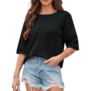 Women's Black Lightweight Knit Short Sleeve Sweater Top Large (Preloved)